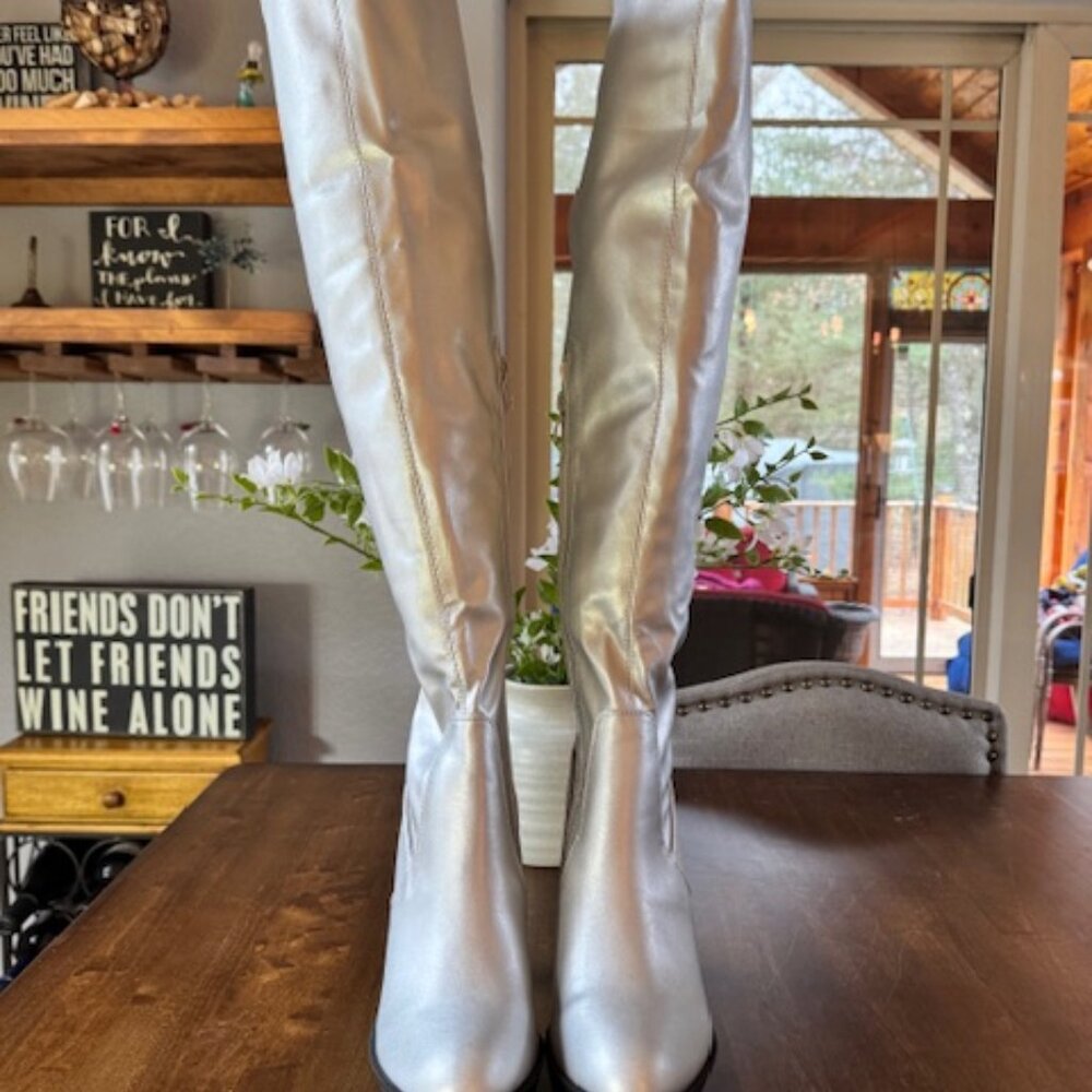 Allegra K Platform Chunky Heel Over Knee High Side Zipper Boots (Size 9) Disco - Picture 6 of 11